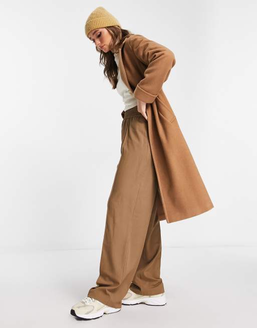 Helene Berman classic mid length wool blend wrap coat in camel | ASOS