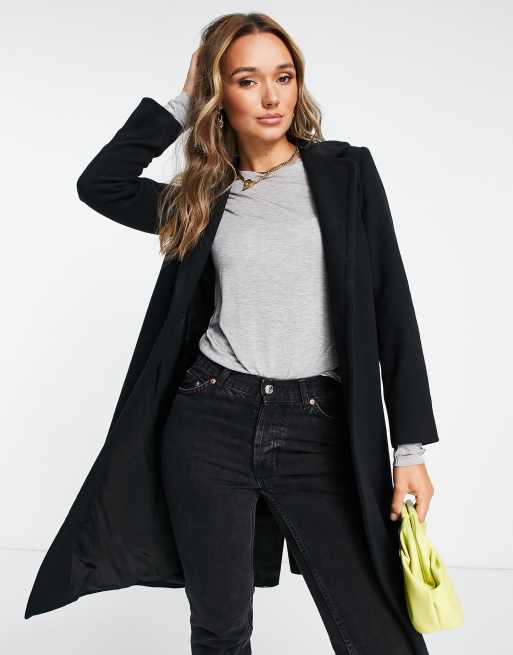 Helene Berman classic wool blend college coat in black