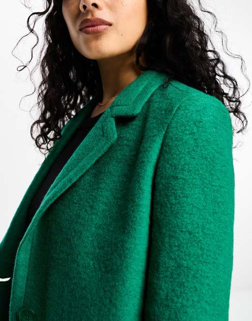 Helene Berman classic wool blend college coat in green | ASOS