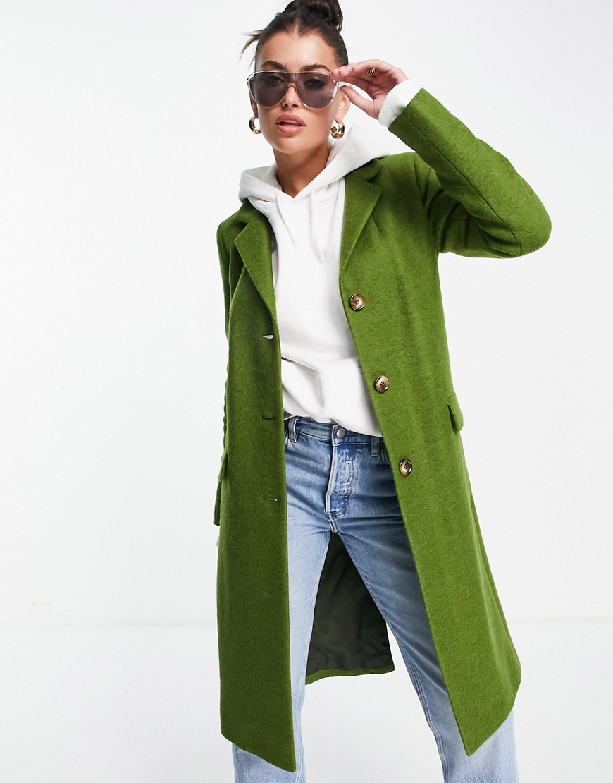 Helene Berman classic wool blend college coat in green