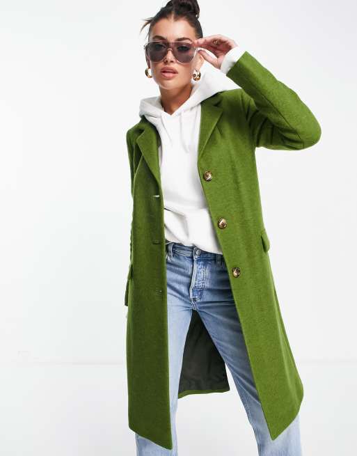 Helene Berman classic wool blend college coat in green | ASOS