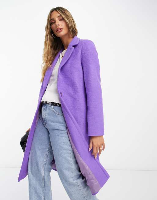 Helene Berman classic wool blend college coat in purple | ASOS