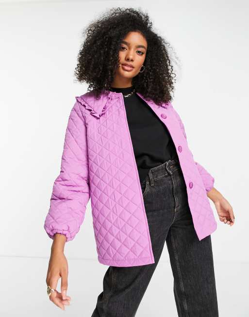 Helene Berman collar detail quilted swing coat in purple