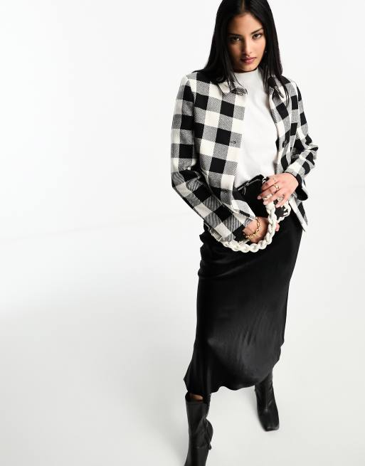 Helene Berman cropped button through jacket in black and white check | ASOS