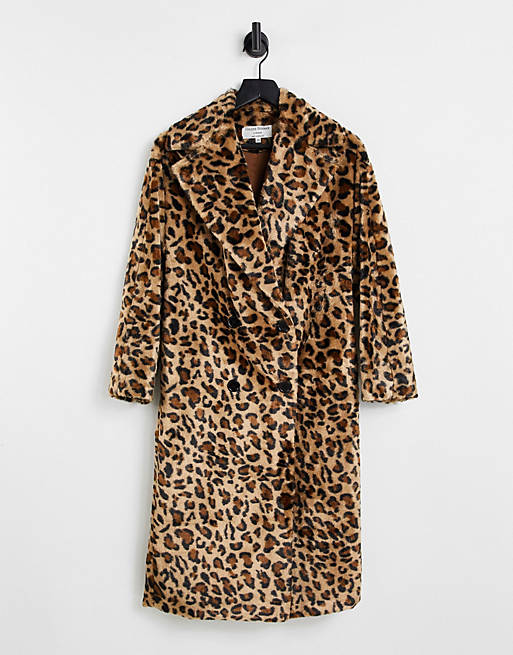 Helene Berman double breasted faux fur coat in leopard print