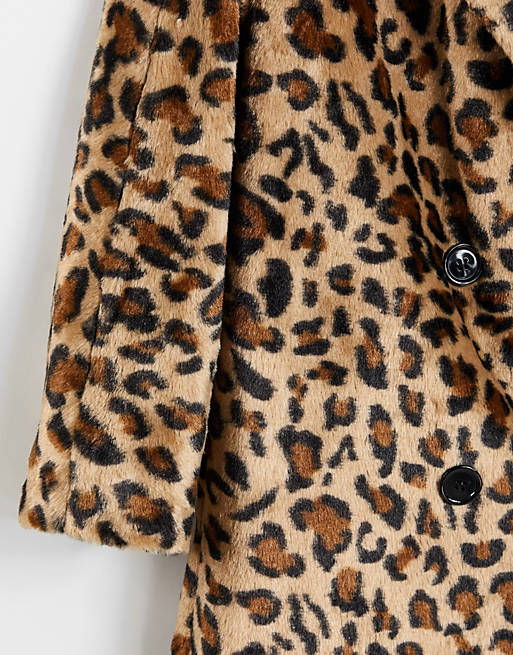 pakke elevation mærke Helene Berman double breasted faux fur coat in leopard print | ASOS