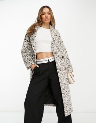 Helene Berman double breasted faux fur coat in white leopard