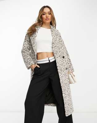 Helene Berman double breasted faux fur coat in white leopard - ASOS Price Checker