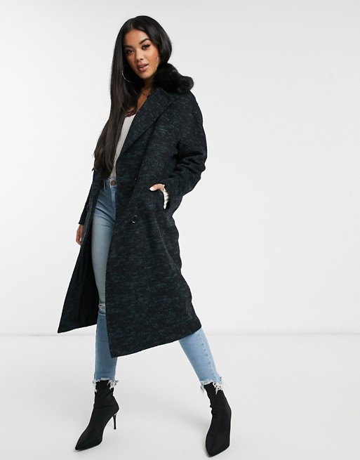 Helene Berman double breasted oversized coat with faux fur collar