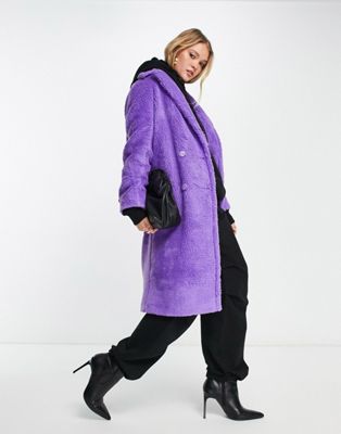 Helene Berman double breasted teddy coat in purple
