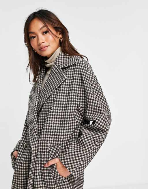 Wool blend check store coat