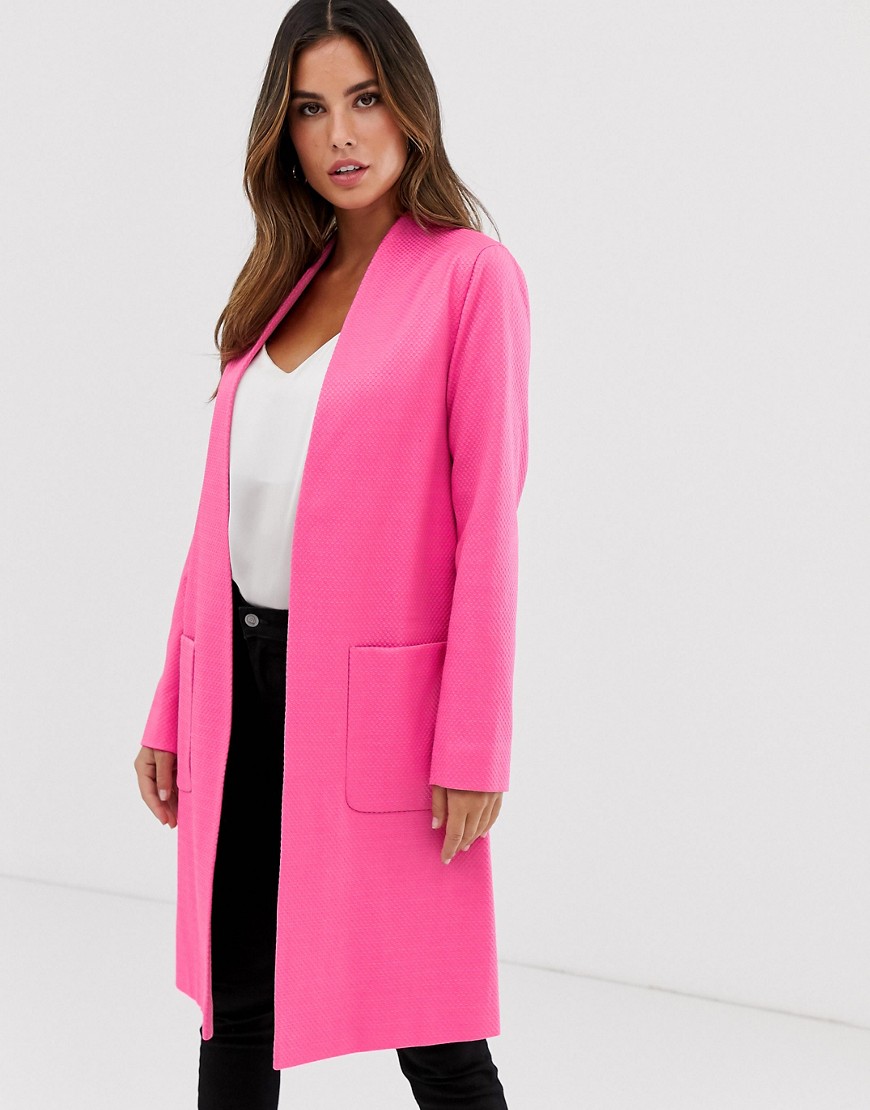 Helene Berman Edge to Edge duster coat in neon jacquared-Pink
