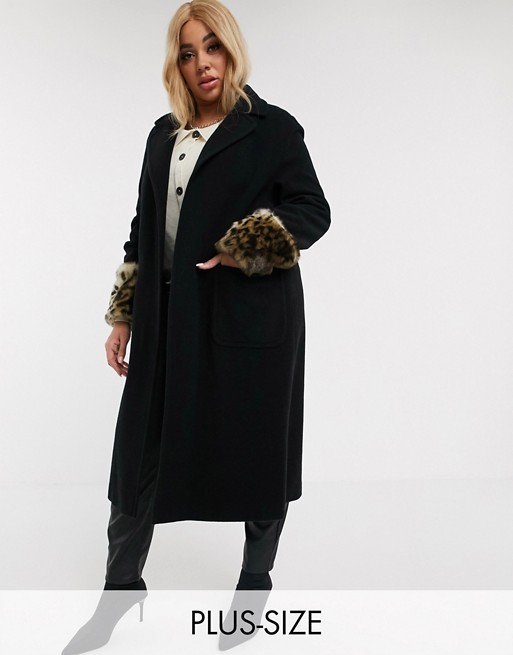 Helene PLus Berman Ete Ruth coat with leopard faux fur cuffs