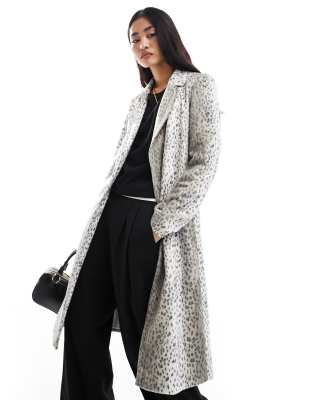 Helene Berman Helene Berman faux leather college coat in snow leopard-Multi