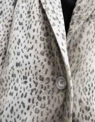 Helene Berman faux leather college coat in snow leopard ASOS