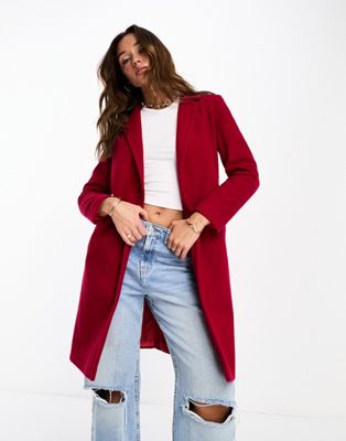 Helene Berman Kitty one button coat in red - ASOS Price Checker