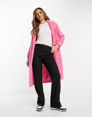 Helene Berman mid length teddy coat in bright pink - ASOS Price Checker