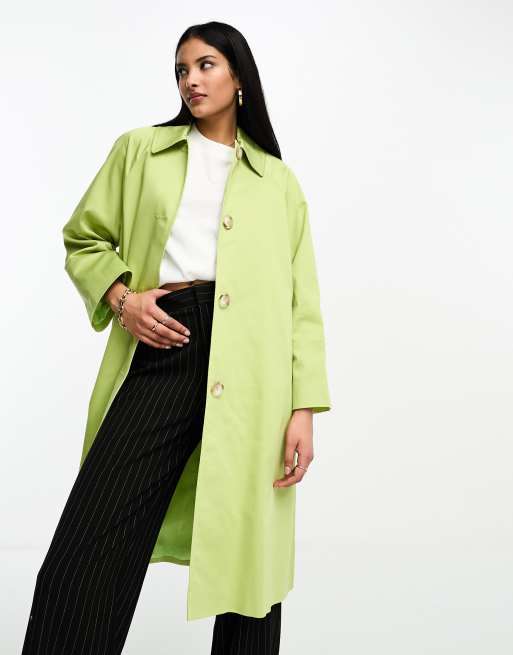 Helene Berman raglan trench coat in apple green | ASOS