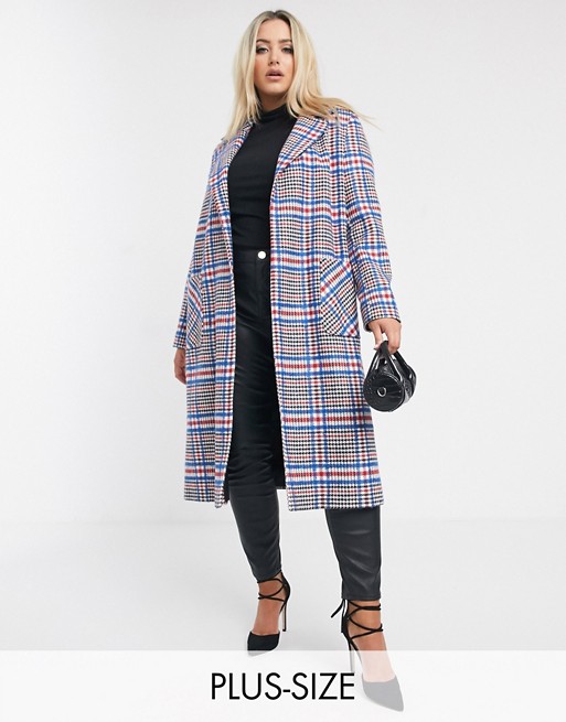 Helene Berman  Plus Ruth oversized check coat in wool blend