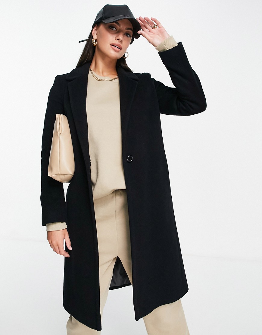 Helene Berman slimline wool blend college coat in black