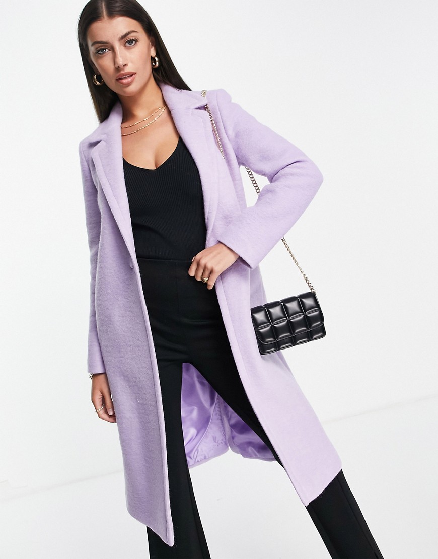 Helene Berman slimline wool blend college coat in lilac-Purple