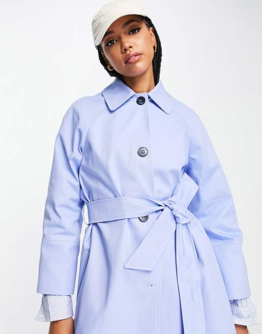Helene Berman - Trench blu con maniche raglan e finiture a quadri, 3 di 4