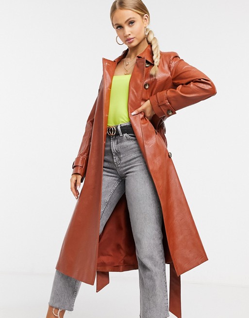 Helene Berman vinyl trench coat in rust red