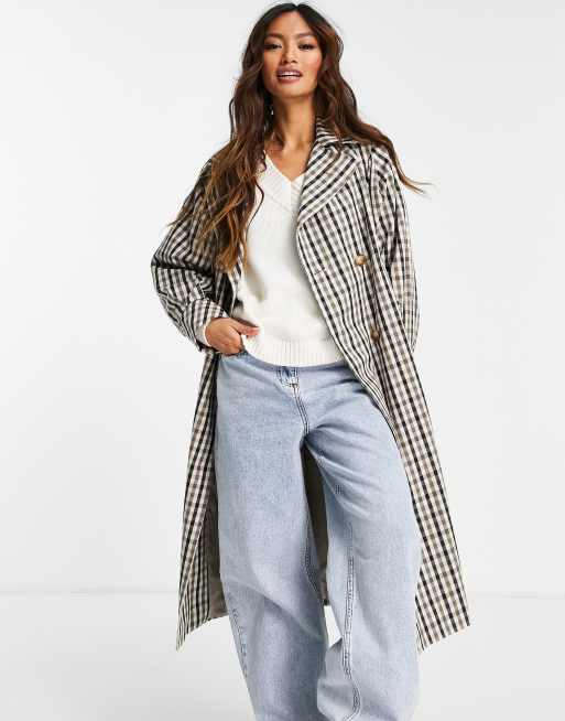 Helene Berman volume sleeve checked trench coat in multi | ASOS