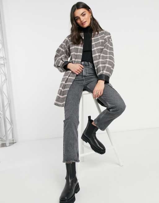 Helene Berman volume sleeve short wool blend coat in check | ASOS