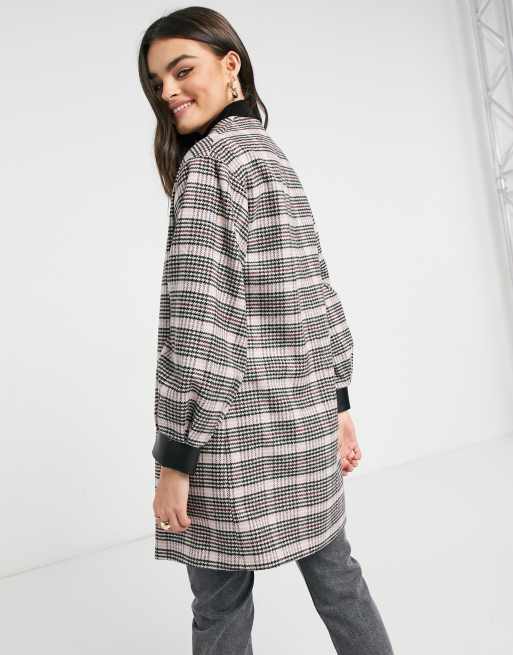 Helene Berman volume sleeve short wool blend coat in check | ASOS