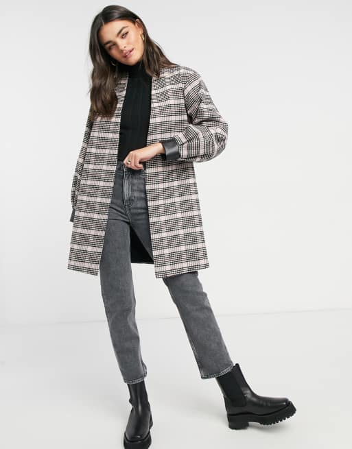 Helene Berman volume sleeve short wool blend coat in check | ASOS