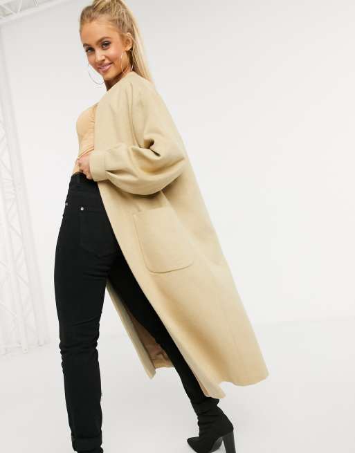 Helene Berman wool blend edge to edge balloon sleeve coat in camel