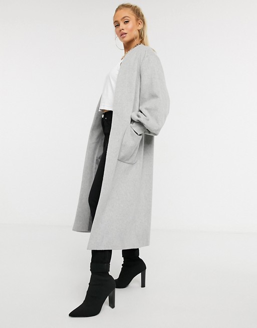 Helene Berman wool blend edge to edge balloon sleeve coat in grey