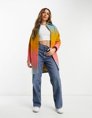 Helene Berman wool blend ombre cocoon coat in multi