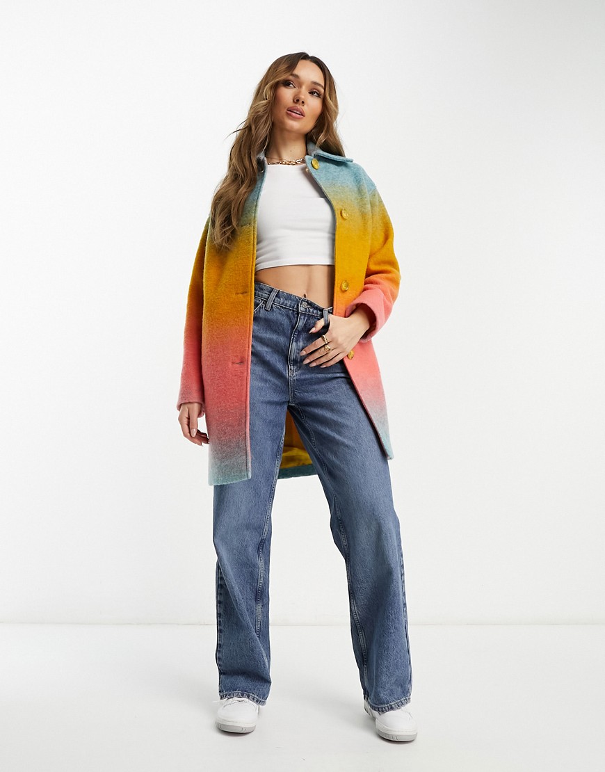 Helene Berman wool blend ombre cocoon coat in multi