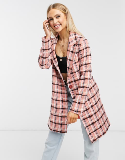 Pink and grey hot sale check coat