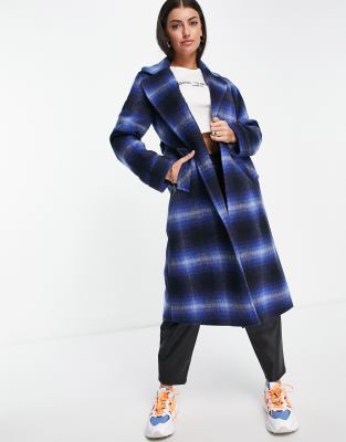 asos blue check coat