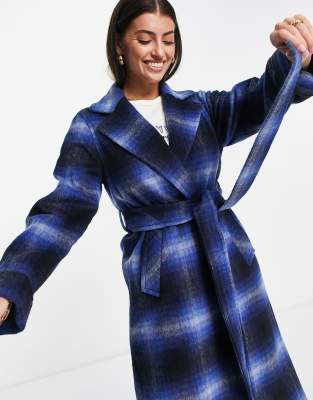 blue plaid wool coat