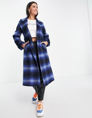 blue plaid wool coat