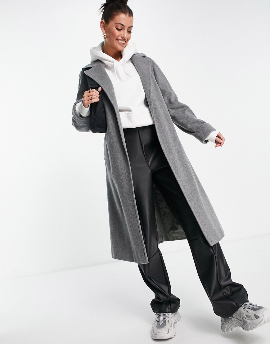 Helene Berman wool blend wrap coat in grey marl
