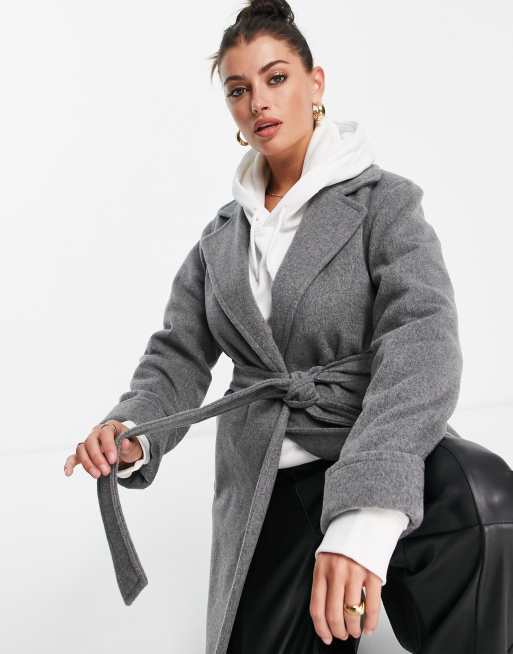 Womens grey wrap on sale coat