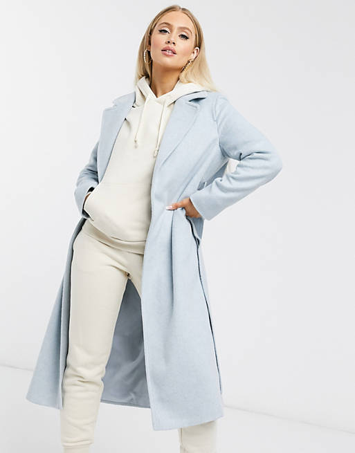 Helene Berman wool blend wrap coat in pale blue | ASOS