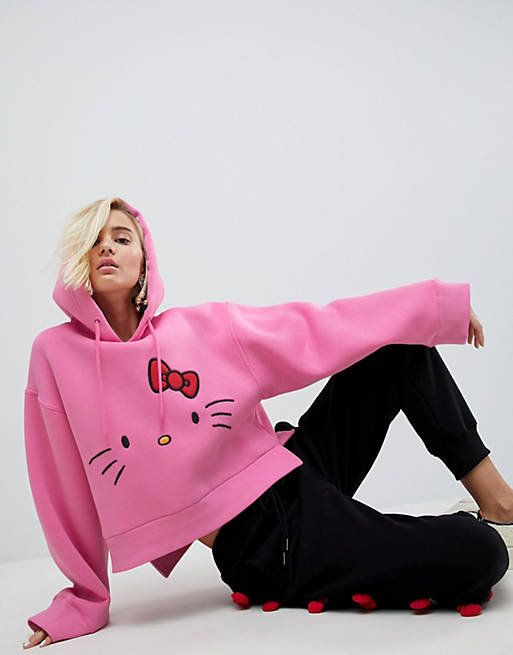 Hello Kitty X ASOS Cropped Hoodie With Face Embroidery | ASOS