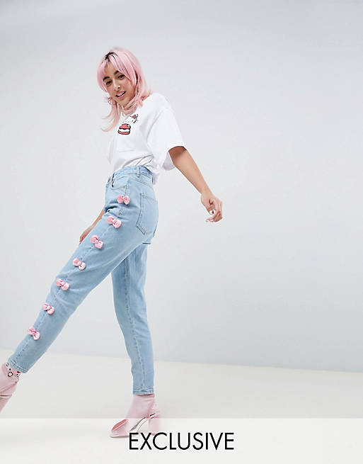 Hello Kitty x ASOS DESIGN jeans with satin bow detail