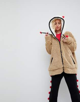 Hello Kitty X ASOS Teddy Borg Jacket With Hood Detail