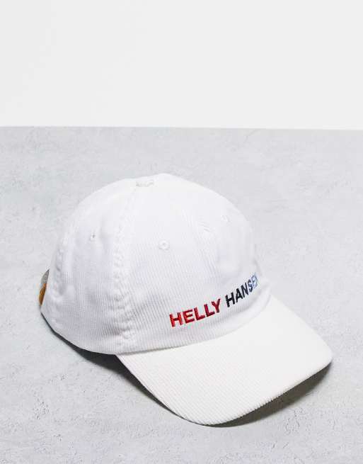 Helly Hansen – Biała sztruksowa czapka z daszkiem i grafiką
