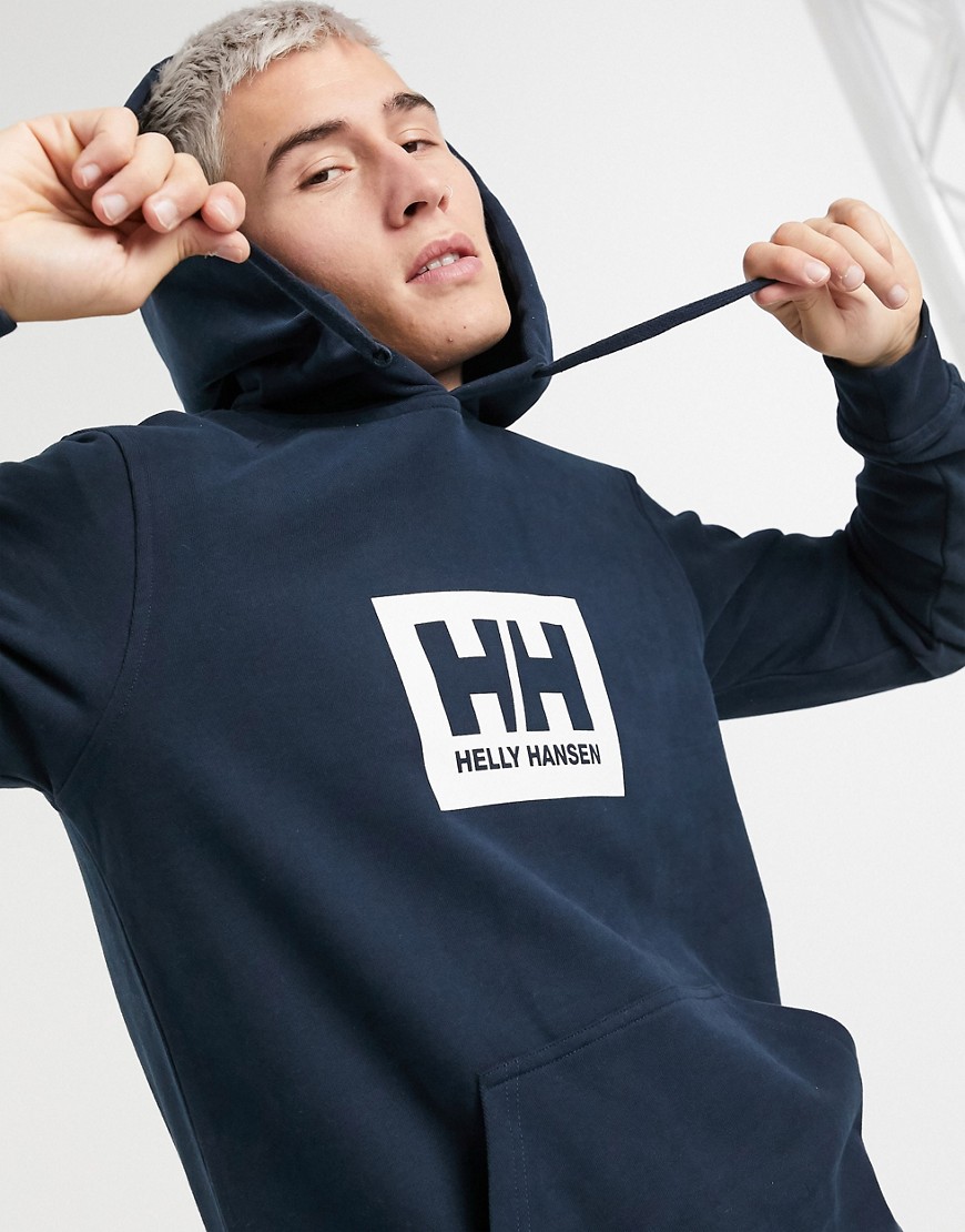 Helly Hansen – Marinblå huvtröja med fyrkantig HH-logga