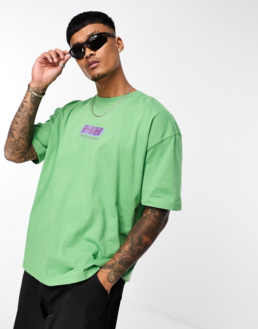 helly hansen - play - t-shirt oversize verde con stampa sul retro