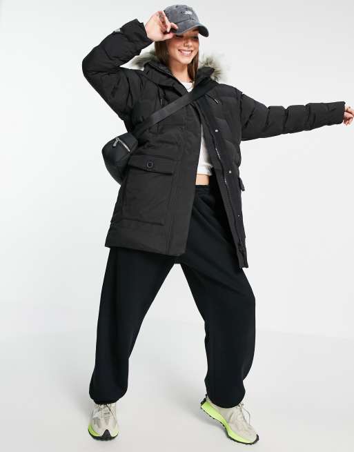 Helly Hansen regina parka jacket in black with faux fur trim hood