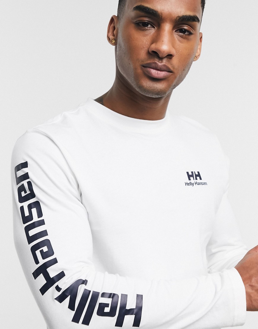 Helly Hansen - T-shirt a maniche lunghe bianca con stampa sulla manica-Bianco